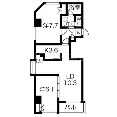 メープル中の島(2LDK/4階)の間取り写真