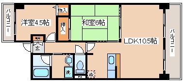 エリム摩耶(2LDK/4階)の間取り写真
