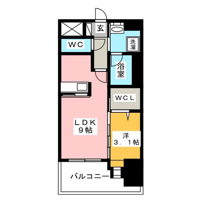 エンクレスト薬院大通(1LDK/15階)の間取り写真
