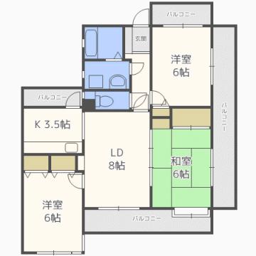 サンヴューパレス長丘(3LDK/5階)の間取り写真