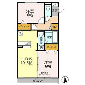 エスポワール万町(2LDK/2階)の間取り写真