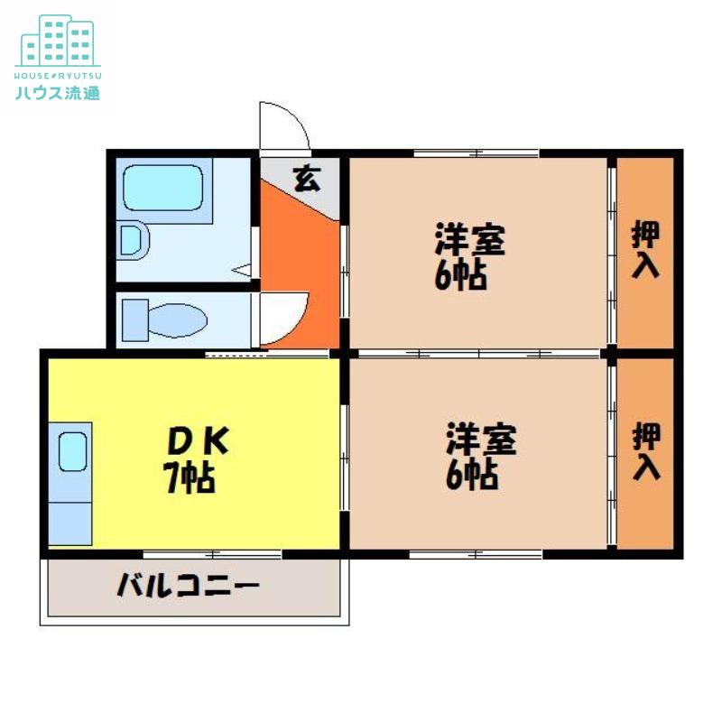 大園堀川アパートA棟(2DK/4階)の間取り写真