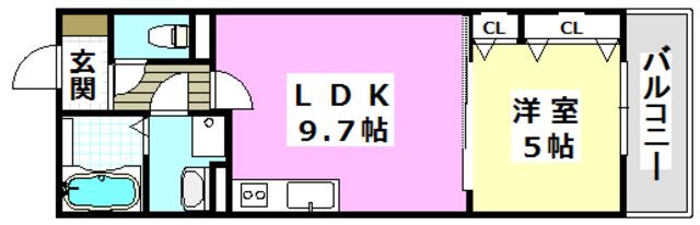 クリエオーレ鳥飼野々(1LDK/1階)の間取り写真
