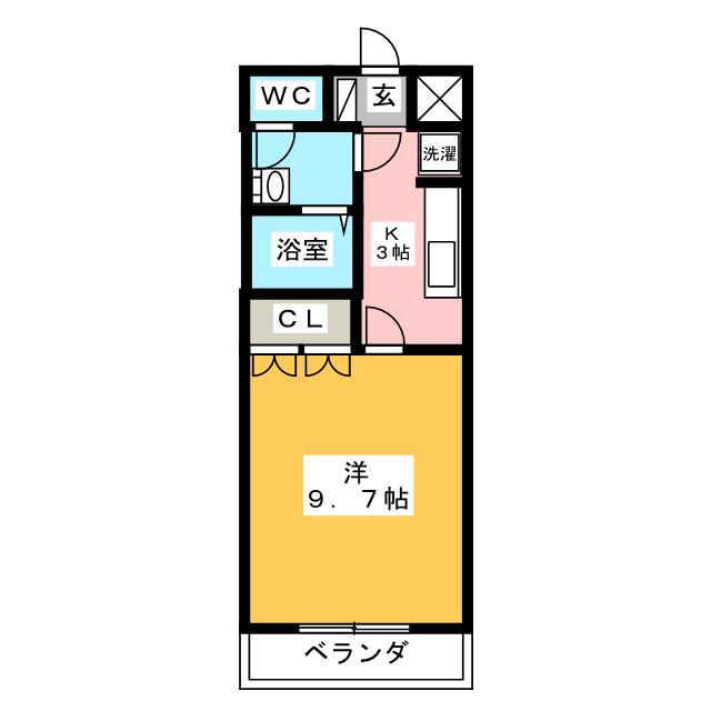 シャトー友喜II(1K/1階)の間取り写真