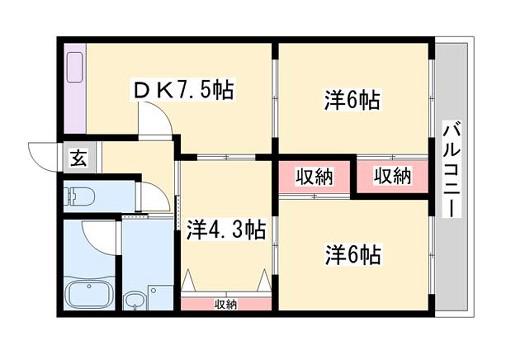 グレイス姫路(3LDK/4階)の間取り写真