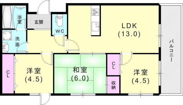 カルム湊川(3LDK/6階)の間取り写真