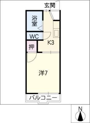カーサ元城(1K/2階)の間取り写真