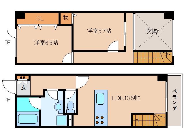ラカーサ五位堂(2LDK/4階)の間取り写真
