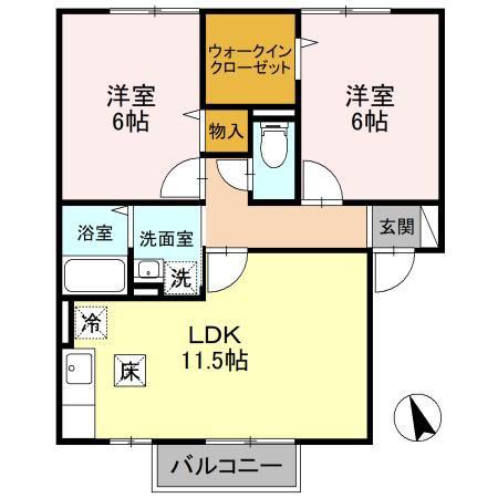 リベェルティA/B/C/D(2LDK/1階)の間取り写真