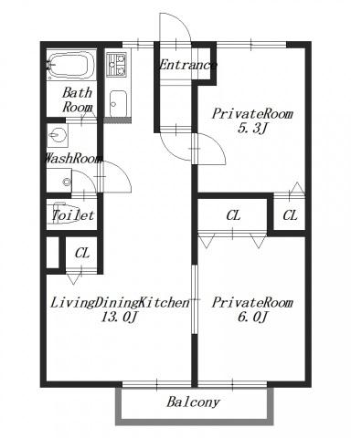 シリウスA(2LDK/2階)の間取り写真
