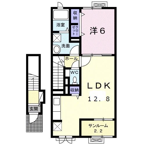 ユリシス(1LDK/2階)の間取り写真