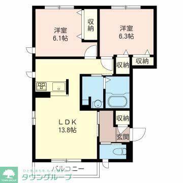 カーサ・グラシアス C棟(2LDK/1階)の間取り写真