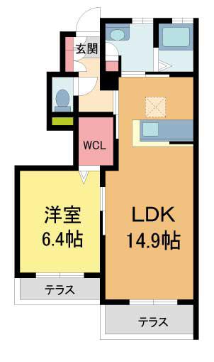 CHAMP DE FLEURS 打出小槌(1LDK/1階)の間取り写真