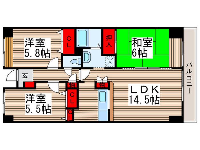 キッコーマス9(3LDK/4階)の間取り写真