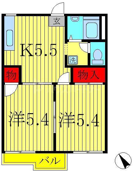 コーポ藤(2DK/2階)の間取り写真