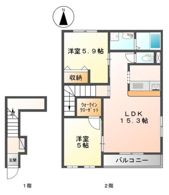 ロココ・モダン舞高(2LDK/2階)の間取り写真