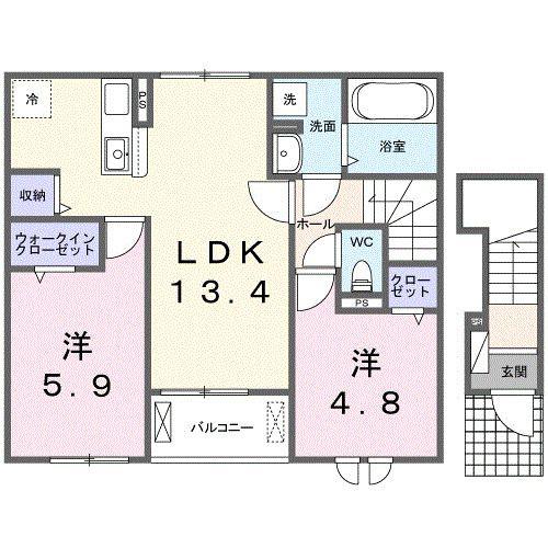 プロムナード大神II(2LDK/2階)の間取り写真