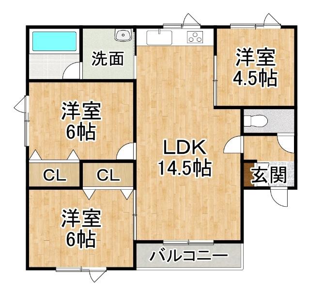 西24南3上下二戸E(3LDK/1階)の間取り写真