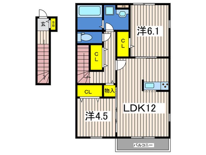 ラ・セーヌ(2LDK/2階)の間取り写真