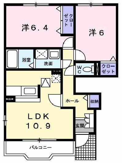 メゾンドカルムE(2LDK/1階)の間取り写真
