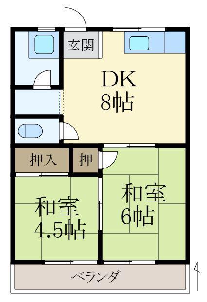 津秦マンション(2DK/2階)の間取り写真