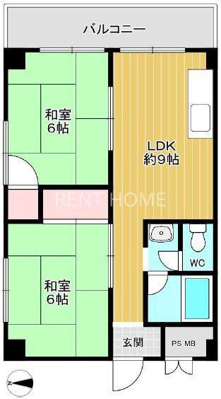 沼ハイツ(2LDK/5階)の間取り写真