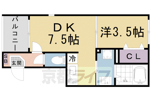 ハーモニーテラス東野南井ノ上町(1DK/1階)の間取り写真