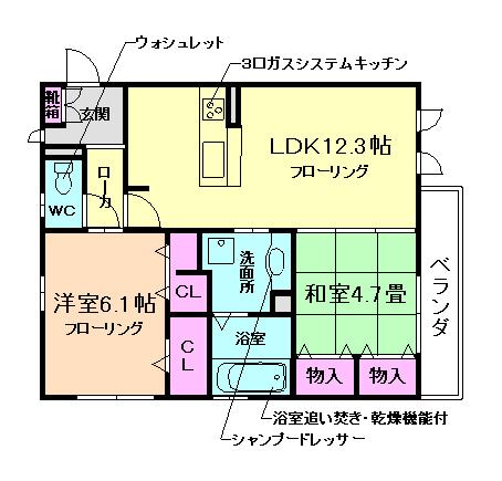 メープル住吉(2LDK/3階)の間取り写真