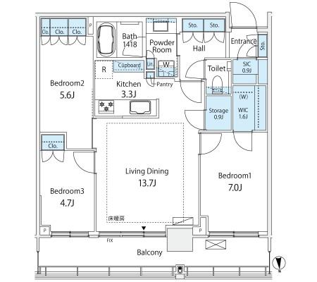 GLOBAL FRONT TOWER グローバルフロントタワー(3LDK/31階)の間取り写真