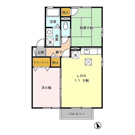 スタートライン故郷 A棟(2LDK/1階)の間取り写真