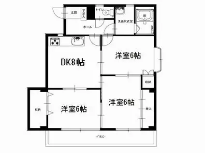 ラ・ネージュ D棟(3DK/2階)の間取り写真