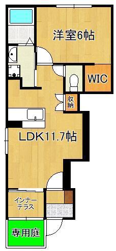 リバーサイドコート 御開(1LDK/1階)の間取り写真