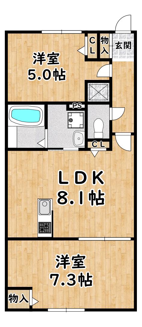 ラフィネ姫島(1SLDK/2階)の間取り写真