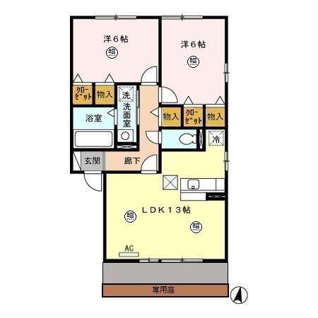 メイユール 各務野(2LDK/1階)の間取り写真