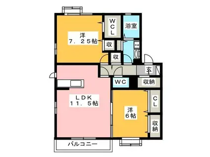 サンパティークB(2LDK/2階)の間取り写真