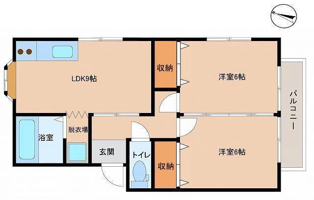 シティハウス広信A(2LDK/1階)の間取り写真