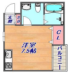 エルデ六甲(ワンルーム/1階)の間取り写真