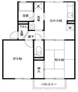 ボンジュール岡山手1番館(2DK/2階)の間取り写真