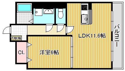 ミモザ千(1LDK/7階)の間取り写真