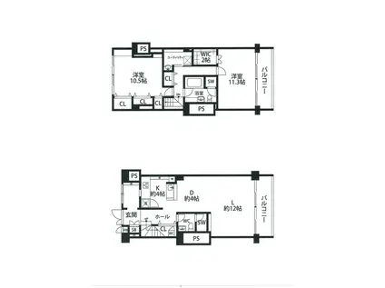 芦屋グランドハイツ(2LDK/5階)の間取り写真