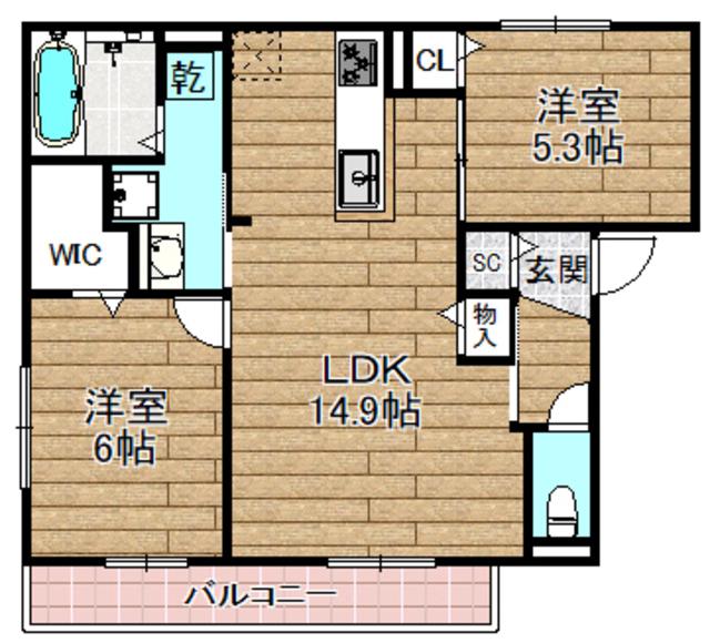 D-RESIDENCE下田部A棟(2LDK/2階)の間取り写真