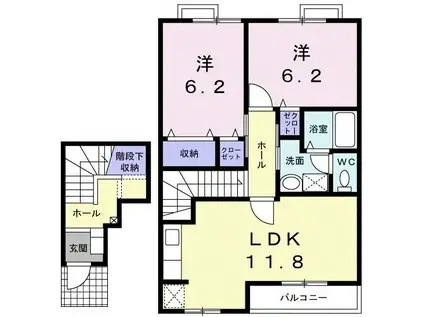 オーブリーヒキノA(2LDK/2階)の間取り写真