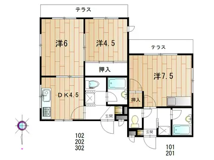 サンクルー西荻(2DK/2階)の間取り写真