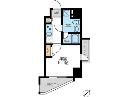 プライマル横濱平沼橋(1K/3階)の間取り写真