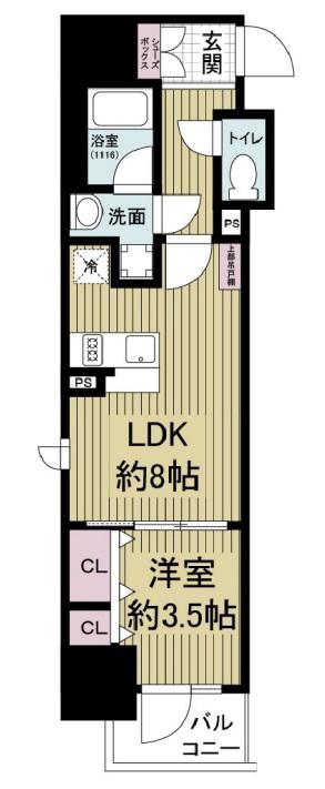 レジュールアッシュ谷町四丁目グランクラス(1LDK/7階)の間取り写真