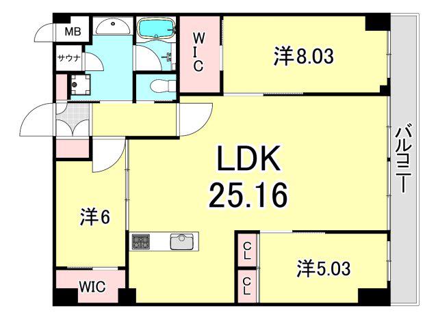 プレジオ西宮北口(3LDK/6階)の間取り写真