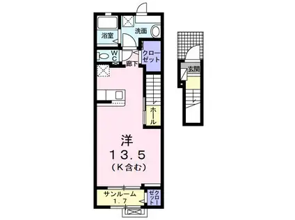 エクラテラス B(ワンルーム/2階)の間取り写真