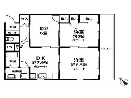 月岡ビル(3DK/4階)の間取り写真