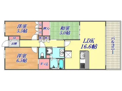 ワコーレシティ神戸三宮(3LDK/13階)の間取り写真
