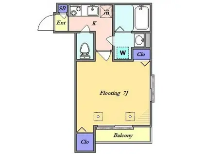 Kフラット下馬(1K/2階)の間取り写真
